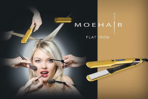 Moehair Professional 1,5 ”зацрвнувач на косата, лебдечки плочи на титаниум рамно железо за коса, затегнување на косата за густа коса, анти-статичко