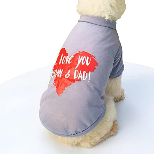 Кутре маица памучна кошула за кучиња миленичиња пролетна летна маичка со lубовно срце мама и тато кучиња облека кучиња доги долна