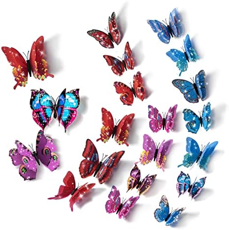 72 ПАРЧИЊА Сјајни Налепници За Ѕид Од Пеперутка-3Д Дизајни СО Двојни Крилја ВО Природа-Отстранливи Мурални Налепници За Дома, Детска Соба,