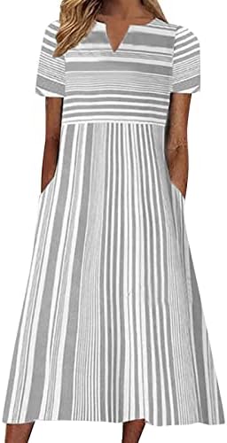 Treенски летен летен летен мода печатен краток ракав 2022 O-врат џеб фустан