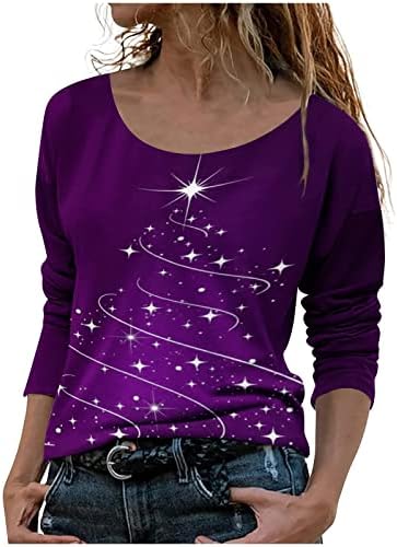 Маичили кошули за жени кукавички врат Среќен Божиќ пулвер класичен опуштена блуза за завиткување за жени