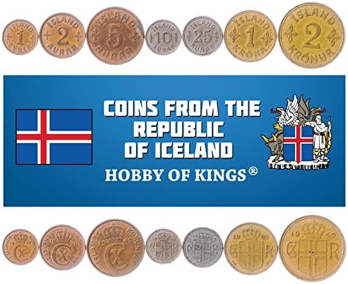 6 Монети Од Исланд | Исландер Монета Збирка 5 10 50 Аурар 1 5 10 Кронур | Циркулирани 1981-1994 | Скејт | Треска | Капелин | Делфини | Летечки