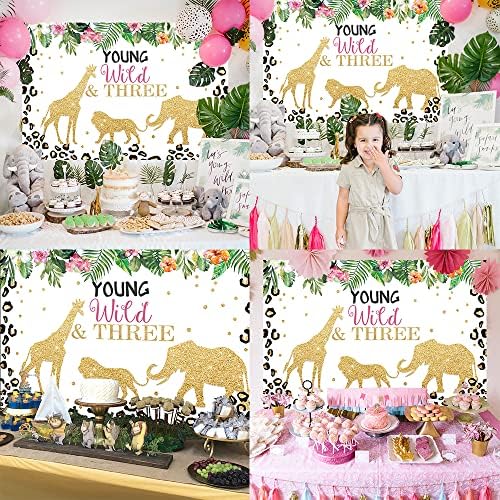 Bellimas Young Wild Ther Three Backdrop Safari Animals Thride Chartional Party Decorations Jungle 3 -ти роденден Фото позадина