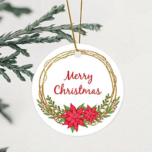 Божиќен украс Среќен Божиќен круг, црвен птица зелен птица 3,2 инчи Божиќен венец двострана печатење Смешни украси подароци за