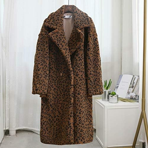 Uofoco со висока половината дебела буги ров палто женски зимски долги ракави облеки крпеница лаптол клуб леопард печати кул кул