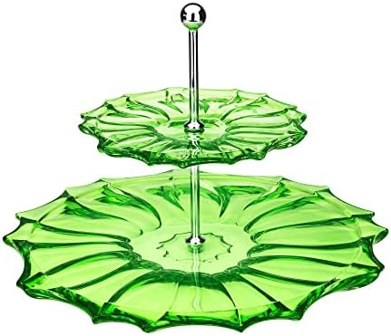 Колекција Плантица 2 Кристално Рачно Изработена Декоративна Тркалезна Торта-Зелена-Испрскана, 8,5 Инчи