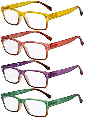 Очила за читање 4 пакувања Стилски правоаголник дами читатели за жени кои читаат +2,00