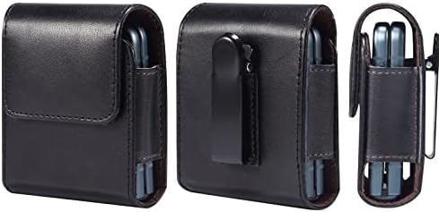 Телефонска футрола, носење на футрола за телефонски корпа компатибилен со Samsung Galaxy Z Flip 3 Case, Z Flip3 5G, Z Flip 2 Фолдер на кожен