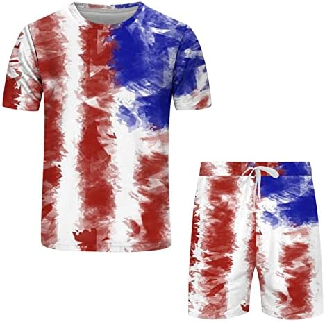 Rcessd мажи 2 парчиња постелнина поставува кошули САД патриотски графички кошули случајни брзо суви лабави кошули за мажи