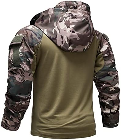 Машки камо пуловер дуксери во тешка категорија воени качулки со дуксери во боја, во боја, блок руно со долг ракав