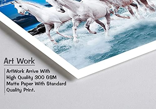 Dbrush 7 коњи кои работат со сликарство Васту со рамка што изгрева Сонцето бело коњи Пејзаж среќен текстурен водоотпорен водоотпорен сина уметност голема големина 12x24