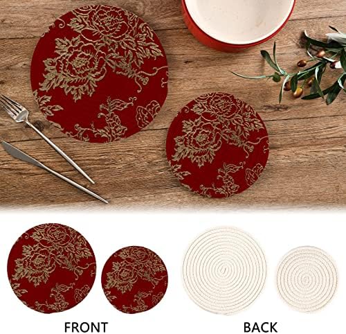 Убавина Цветна Кина култура црвена памучна јаже држач за тенџериња 2 парчиња за топла садови Поставување на топлина отпорни на топли влошки за