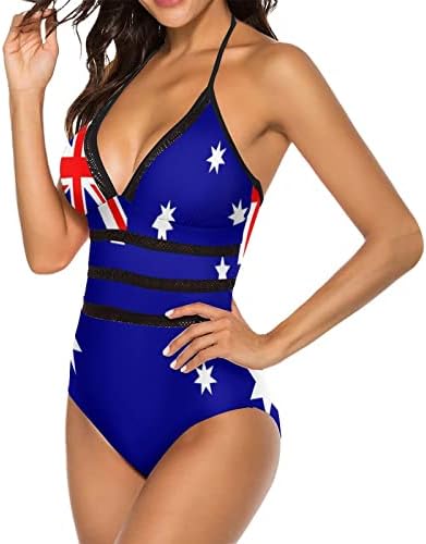Австралија Знаме Жените Едно Парче Костим За Капење V Вратот Атлетски Костими За Капење Без Грб Танкини