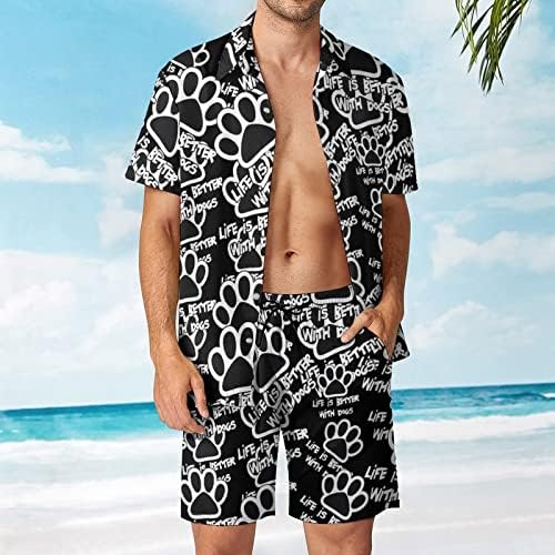 Lifeивотот на Weedkeycat е подобар со кучиња машка облека на плажа 2 парчиња Хавајско копче надолу со кошула Краток ракав и сетови за