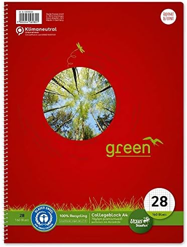 Ursus Green 608590028 LIN28 Notepad A4, 70G/QM, 160 листови 5 mm квадрат со линија на маргина