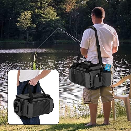 Dsleaf мека торба за кутии со држач со држач, водоотпорна торба за складирање на риболов со не лизгачка база за солена вода или риболов со слатководни води, црна