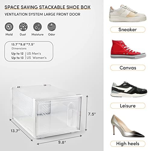 Кутија за чевли Xiangguanqianing, 6 пакувања големи кутии за чевли чиста пластика, стабилна заштеда на простор за заштеда на простор за заштеда