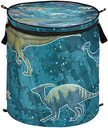 Диносауруси цртани филмови се појавуваат алишта за перење со капаци за преклопување корпа за перење со рачки што се склопуваат за складирање