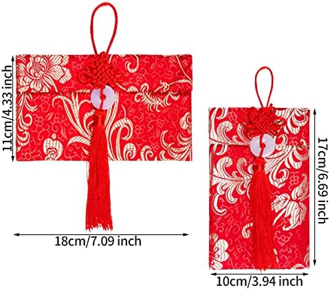 6 Парчиња Свилени Црвени Пликови Хонгбао Кинески Елементи Црвени Џебови За Среќни Пари Пликови Со Картички За Везови За Нова Година Пролетен