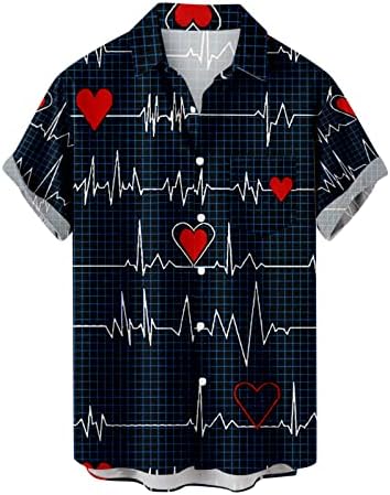 Денот на в Valentубените кошули за мажи, маички хавајски кошули случајни копче надолу кошули редовни вклопувачки цветни кошули одмор