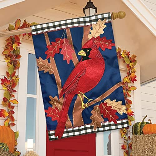 Briarwood Lane Fall Cardinal Applique House Flag Lage есенски лисја 28 x 40
