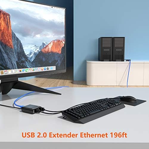 WEME USB Extender, 4-порта USB 2.0 Ethernet Extender Hub преку CAT5/ CAT5E/ CAT6 Кабел Конекција До 60Метри/ 196FT, RJ45 LAN Extension