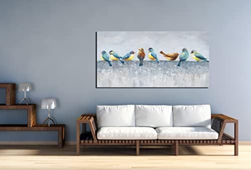 3Д масло слики - 24x48 инчи рачно сликарство апстрактно животно платно уметност 8 птици врапчиња за сликање модерна домашна декор за wallидно