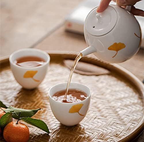 Ccbuy 230ml бел порцелан чајник единечен тенџере жолт gingko уметнички керамички чајник со цедилки кунг фу -чајник