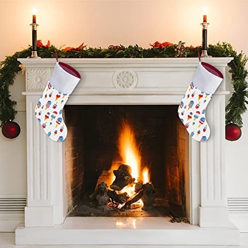 Патриотски сладолед Божиќни чорапи за порибување со кадифен камин што виси за Божиќно дрво