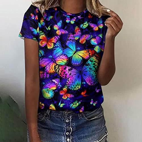 Есен летен блуза маица за девојки краток ракав 2023 облека селска концерт екипаж на вратот брод врат графички врв