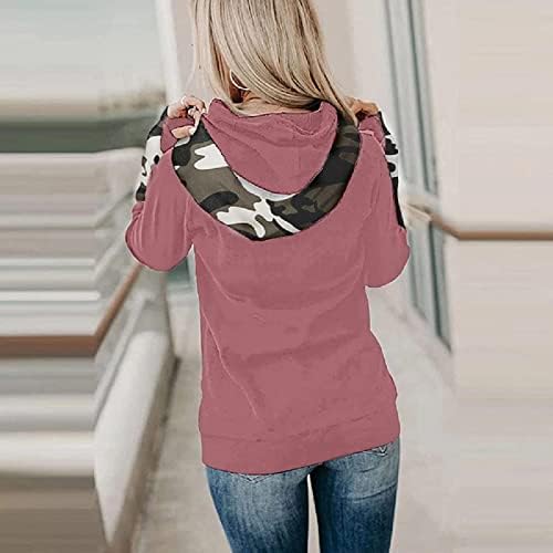 Модна женска маичка за џемпери со џуџиња со долги ракави со долги ракави, основни врски за печатење на врвови со џебови со џебови