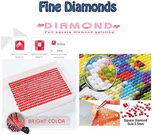 Дијамантски комплети за сликање за возрасни, цветна дијамантска уметност деца почетник DIY 5D боја по броеви, големи целосни дупки