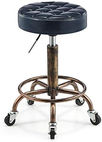 Фризер столче за сечење на тркалото ， вртливата столица работа столче со сина пун-синтетичка кожа седиште ， прилагодлива висина