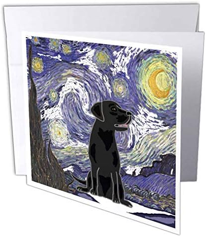 3drose All Smiles Art - Миленичиња - Смешно слатко црно лабораторија кученце куче во ryвездена ноќ ван Гог уметност - 1 честитка
