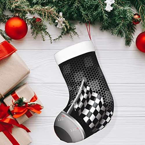 Yilequan 18 инчи Божиќни чорапи класични чорапи, карирани тркачки знамиња, за украси за семејни празници за Божиќни забави