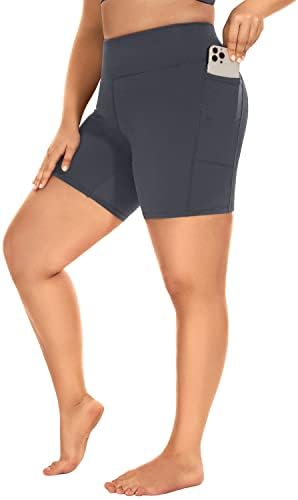 Маринавида плус големина на велосипедисти шорцеви со џебови 6 Inseam за жени со високи половини за велосипедисти за велосипедисти