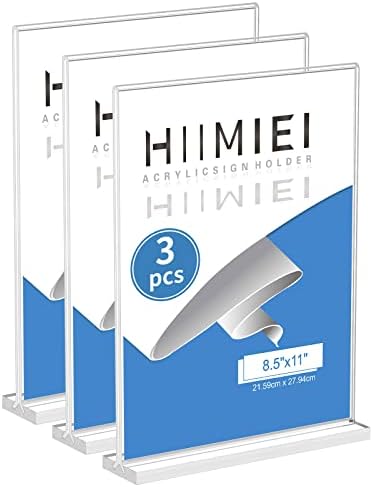 Hiimiei 8,5 x 11 акрилен знак на знак, табела со чист пластичен знак на пластичен знак со двострана флаер за формат Т се залага за хартија