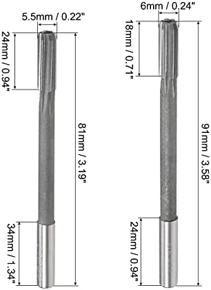 Uxcell 5,5 mm и 6mm Chucking Reamer Set, H8 со голема брзина челик HSS струг Reamer 6 директно флејти, алатка за сечење на мелење со