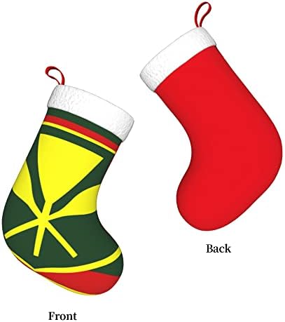 QG ZZX Божиќни чорапи со бела супер мека плишана манжетна Канака Маоли - Домородно хавајско знаме Божиќни чорапи Божиќни украси