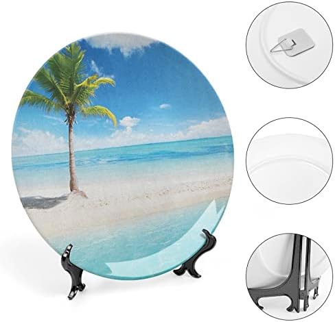 Декоративна чинија од 8 инчи, океанска порцеланска плоча, идилична глетка на морски брегови, палма, тропска плажа за украс за