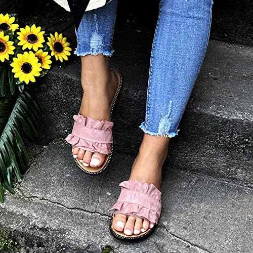 Женски чевли папучи римско лето за надворешни сандали рамни сандали сандали дами удобност се лизгаат на сандали за жени облечени сандали
