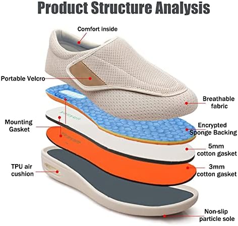 ZBJH дијабетични чевли Екстра широка ширина Прилагодливо затворање Не-лизгање за отечени нозе едем Проширување чевли за одење за постари