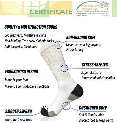 Менс дијабетични чорапи необврзувачки екипаж чорапи, амортизирани за едем дебел глужд дијабетес едем отечени нозе