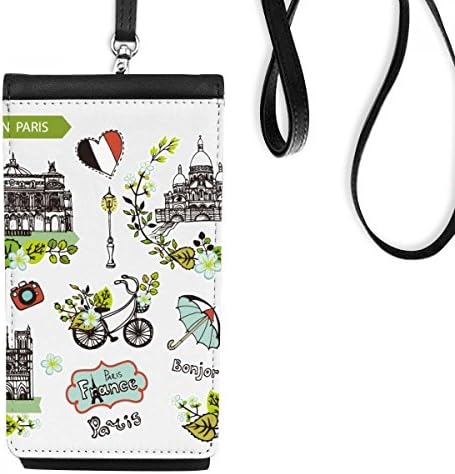 Пролет Ајфел Париз Франс Графити Телефонски паричник чанта што виси мобилна торбичка црн џеб