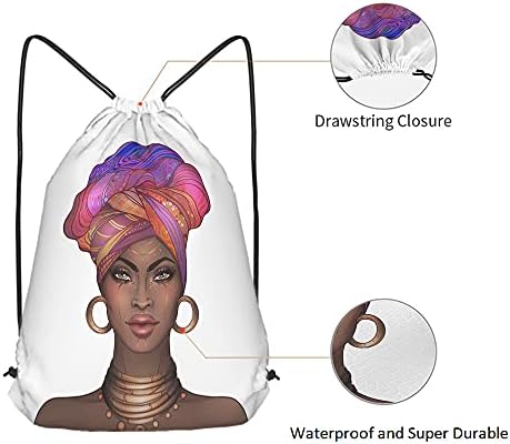 Bebes African Pretty Girl Dirgtring торби ранец торба црна жена сјајни усни убави турбани бохо моден спорт салата вреќа за влечење
