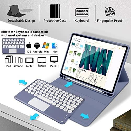 JKSML TouchPad Round Keybobty Clocd Case за iPad Pro 11 инч 2022/2021/2020/2018 со држач за молив, безжичен Bluetooth одвојлив