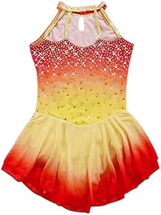 Фустан за уметничко лизгање девојки жолти стомаци танцувачки костуми за уметничко лизгање