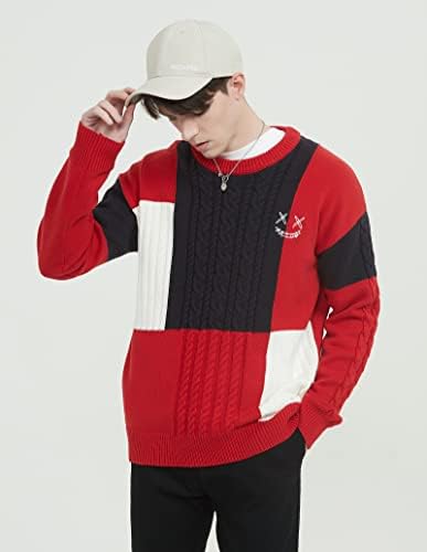 Golyoy џемпери за мажи екипаж на вратот Techwear хип хоп крпеница повеќебоен преголем пулвер џемпер џемпер улична облека мода