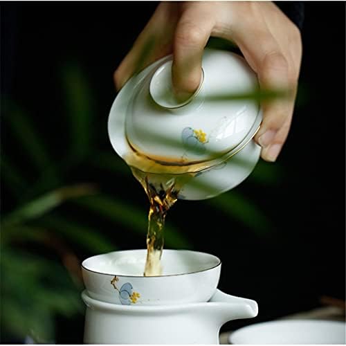 Lkyboa 9 сет рачно насликана слива цвет од кунг фу, сет традиционален кинески бел порцелан чај сервис Jingdezhen Dreamware