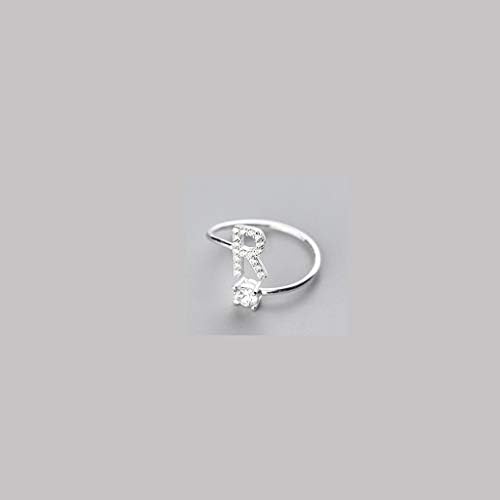 Мода 26 буква дијамантски прстен, Ценбо Елегантна прилагодлива азбука Отворена прстен на прстот на прстот, позлатена сребрена изјава за редење,